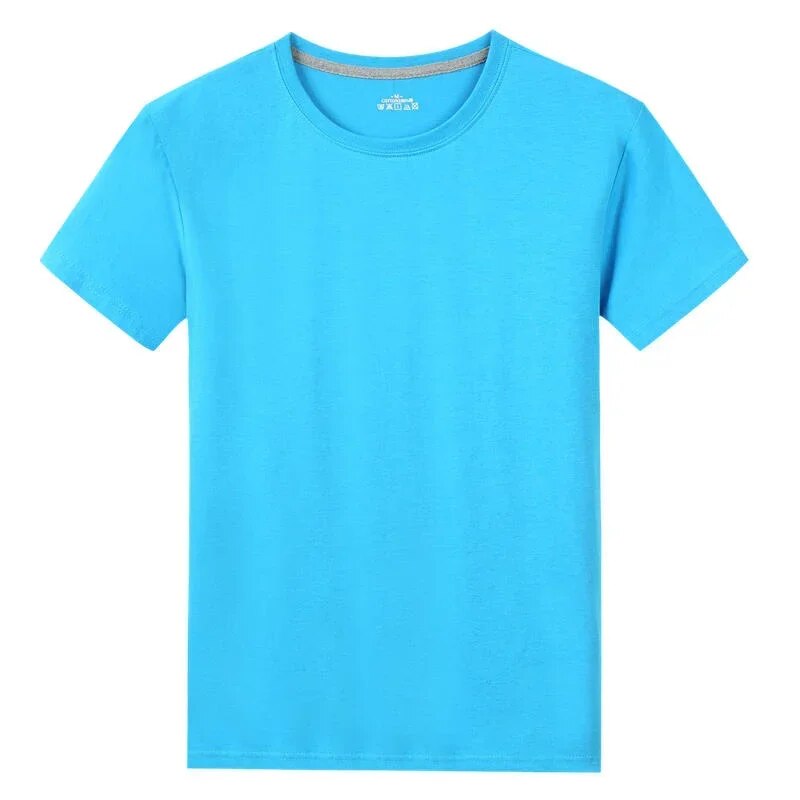 Men Women Short Sleeve Solid color O-Neck T shirts Blue